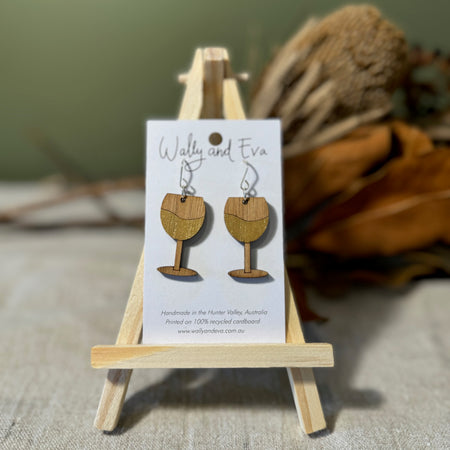 White Wine Hand Painted Wood Earrings