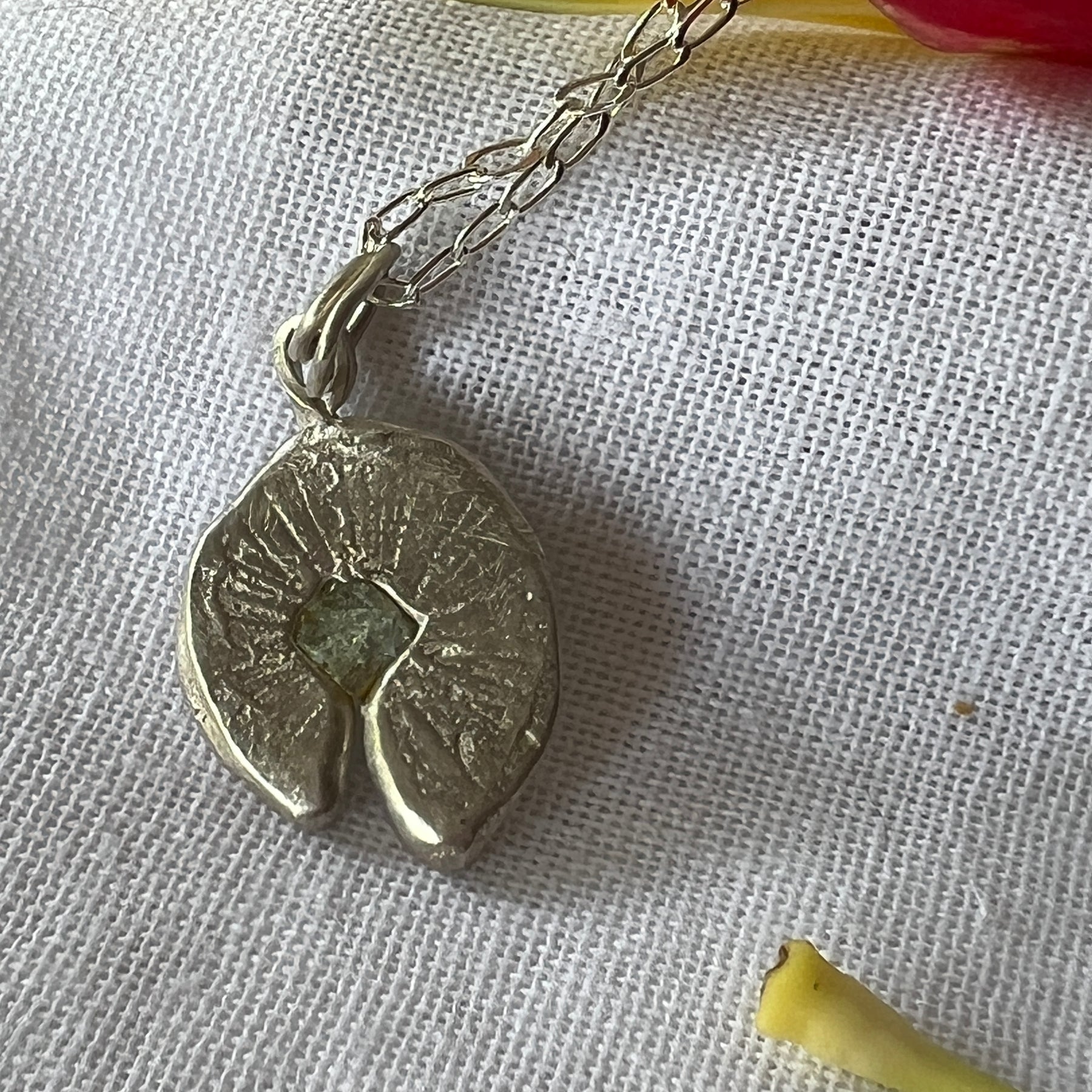 “Spinifex”  Sterling Silver Pendant  with  pale green sapphire