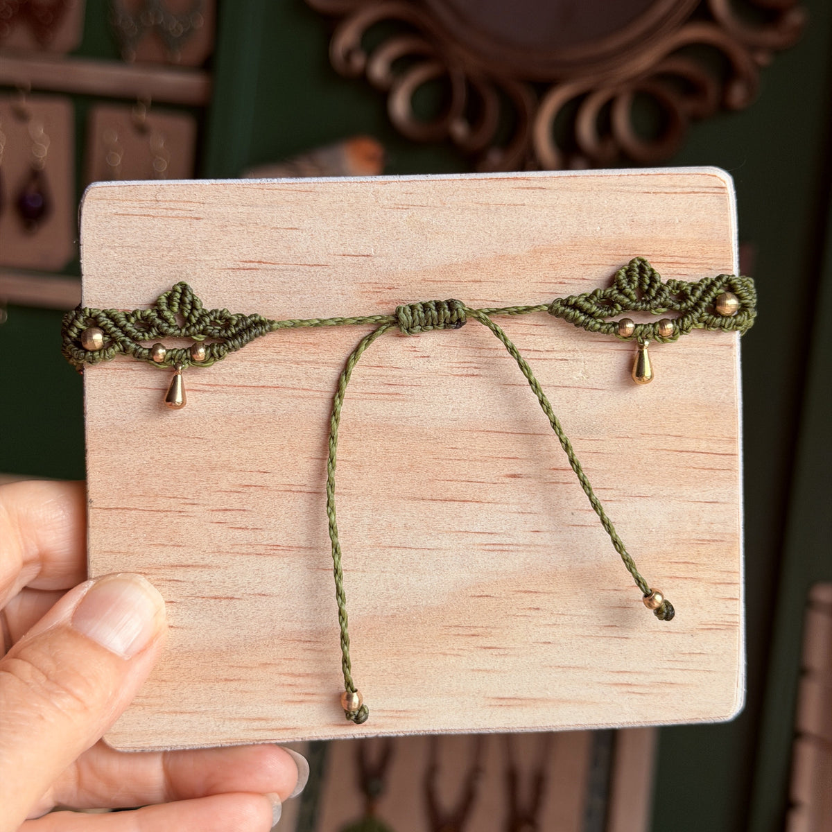 Macrame Vine Leaf Anklet - earthy forest fae collection