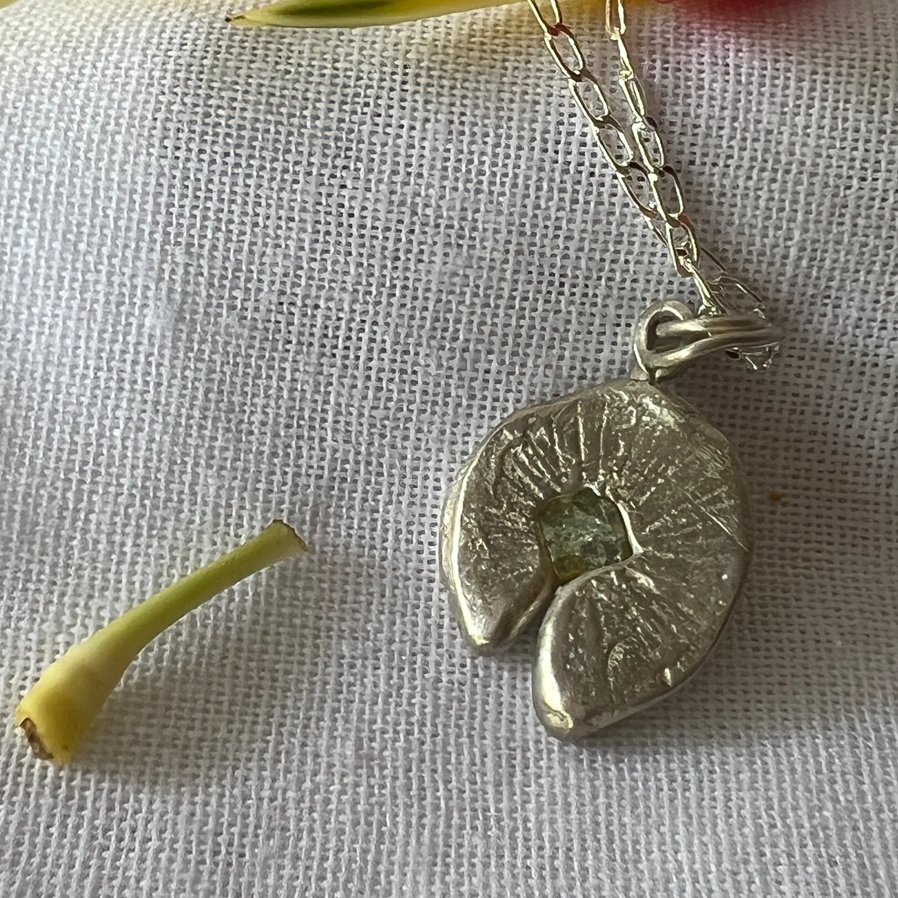 “Spinifex”  Sterling Silver Pendant  with  pale green sapphire