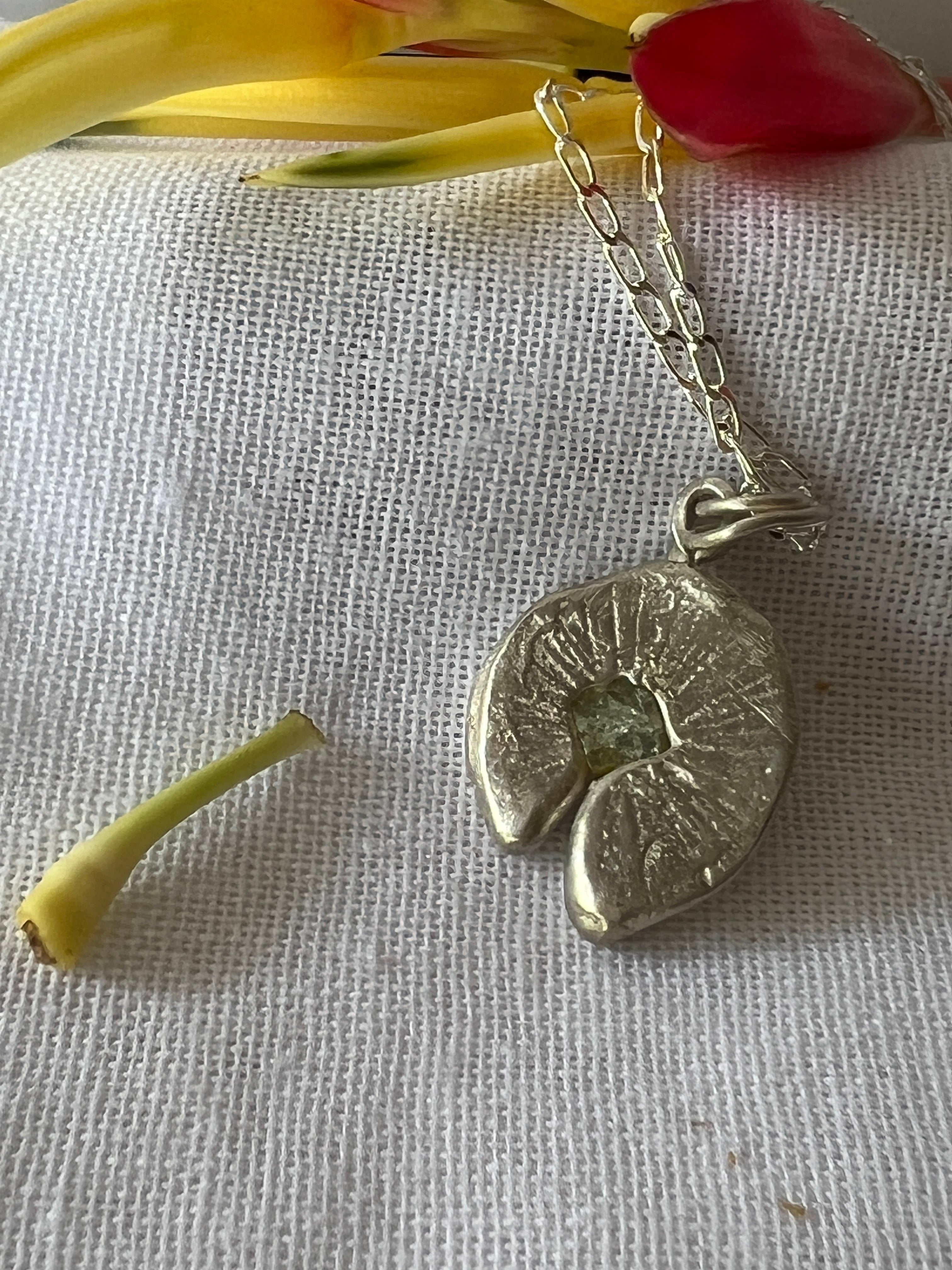 “Spinifex”  Sterling Silver Pendant with pale green sapphire & Sterling Silver Chain