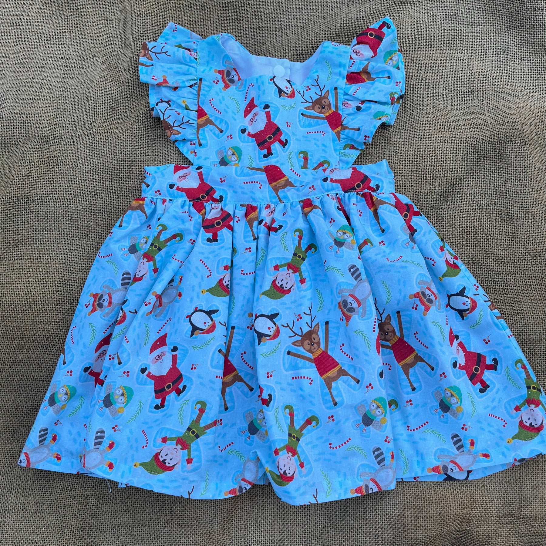 Christmas Pinafore Dress | Handmade Toddler Girls Outfit | Funky Santa and Elves