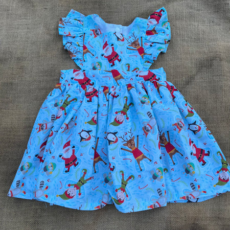 Christmas Pinafore Dress | Handmade Toddler Girls Outfit | Funky Santa and Elves