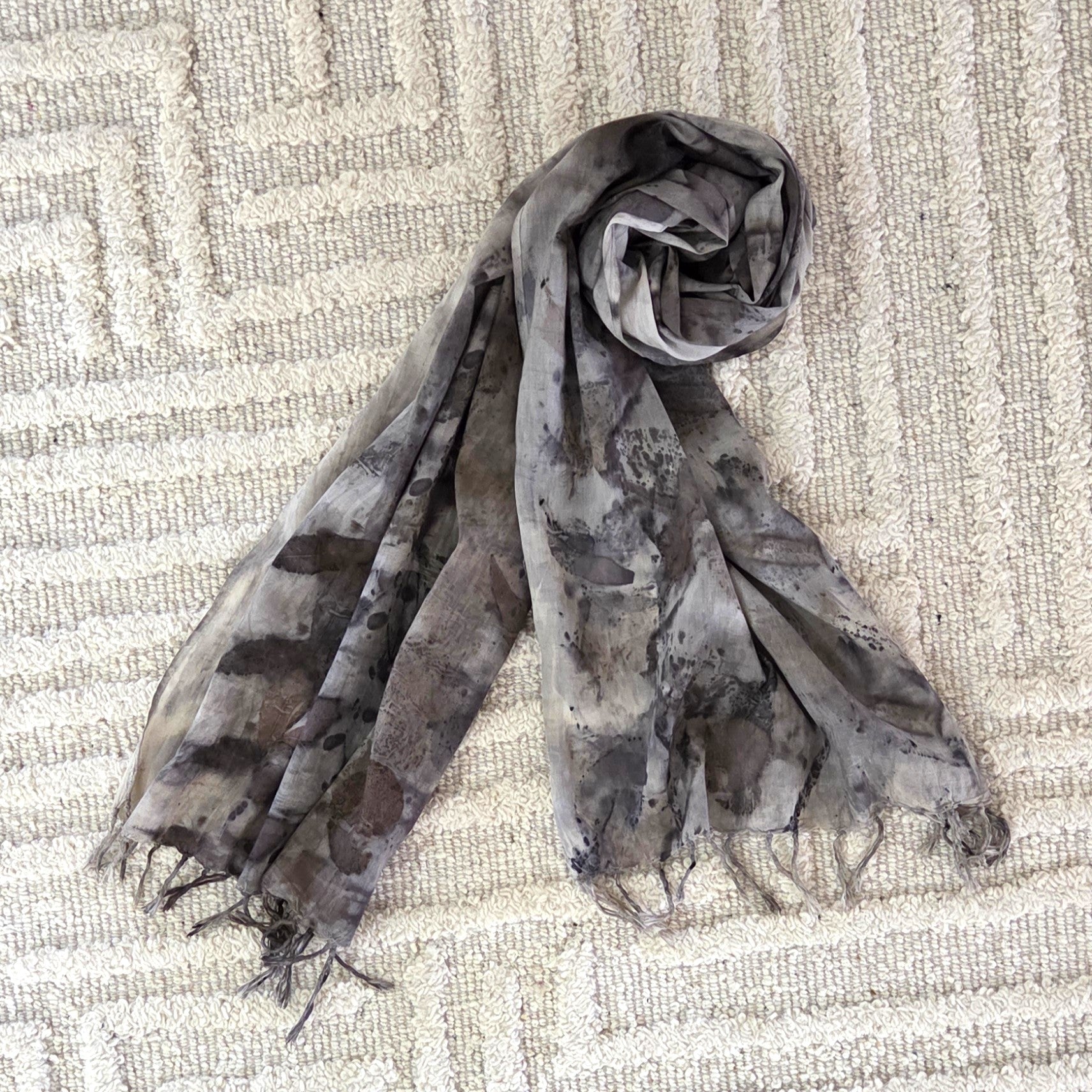 The Ebony - Fine Voile Cotton Ecoprint Scarf/Wrap