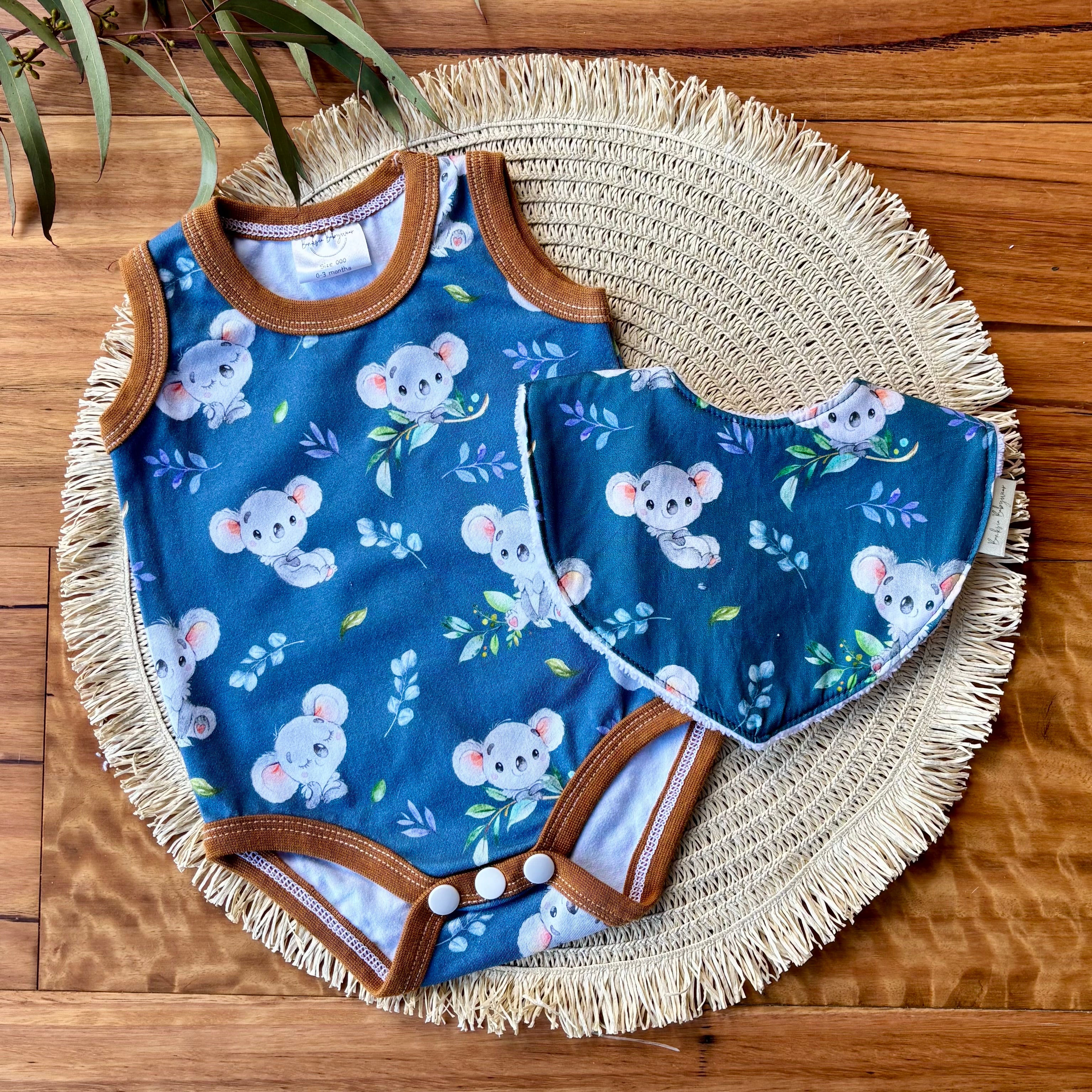 Baby Tank Bodysuit | Happy Koalas | Size premmie to 2 | Made to order