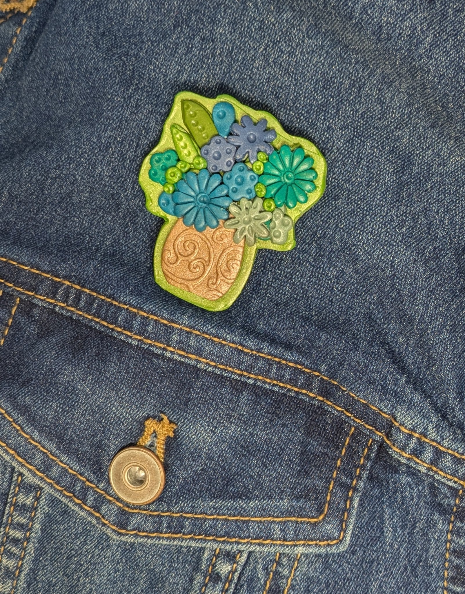 Flower Vase Brooch - Fresh Green
