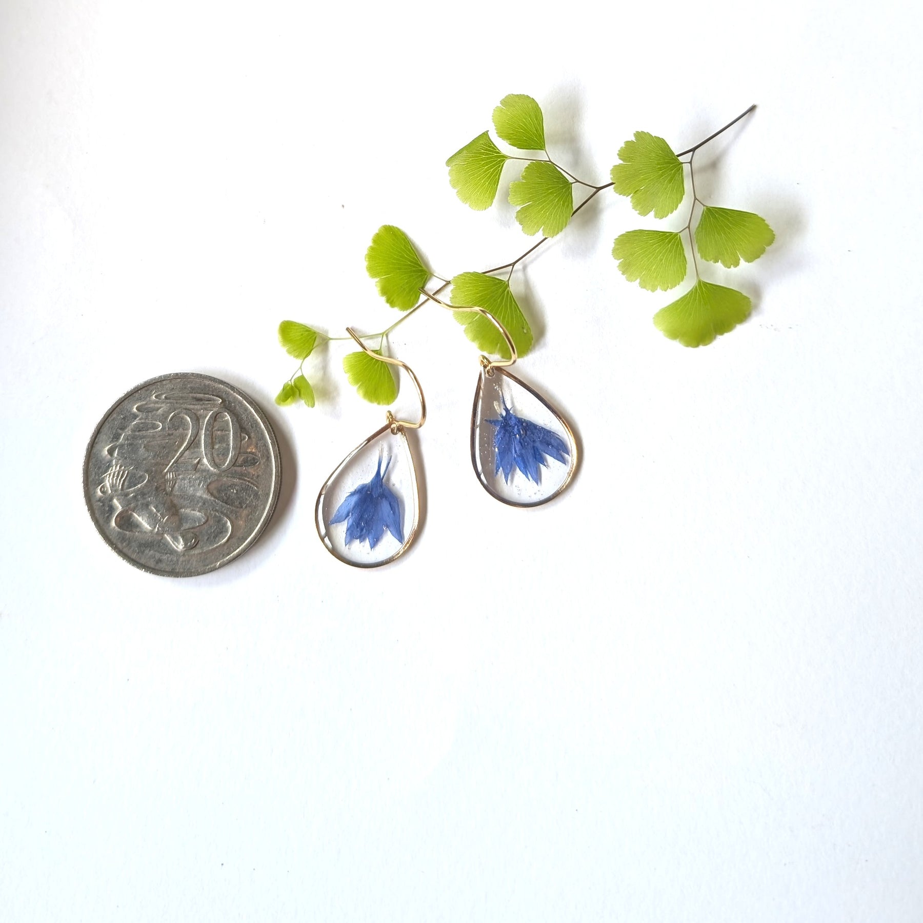 Real Cornflower Petal Resin Teardrop Earrings