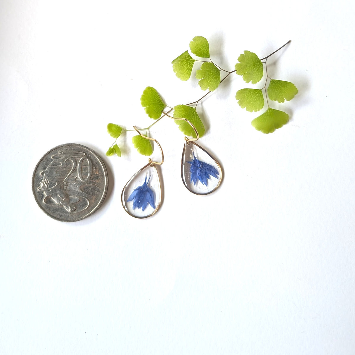 Real Cornflower Petal Resin Teardrop Earrings