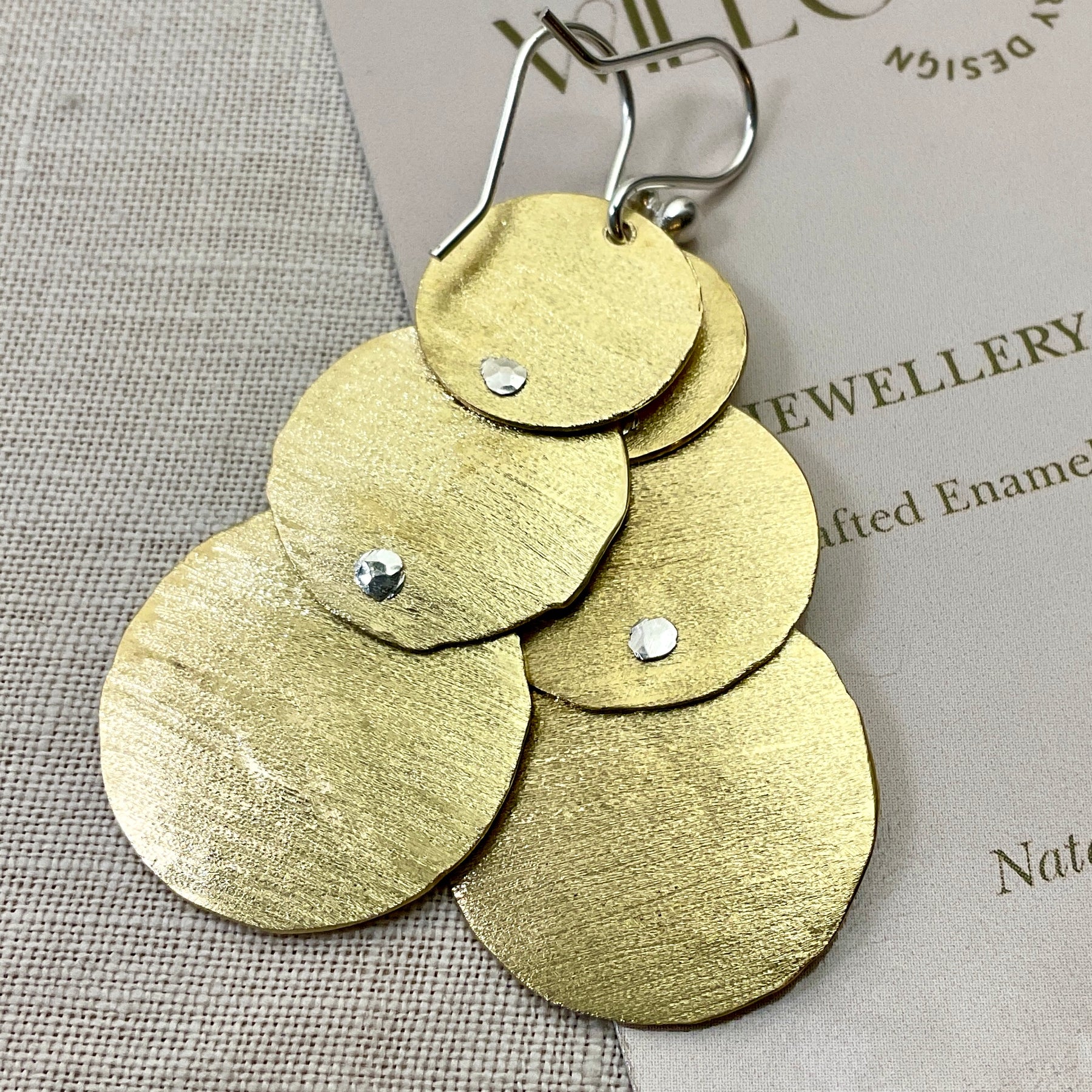 Trio Brass disc earrings. Handmade