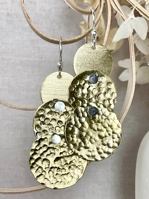 Trio Brass disc earrings. Handmade