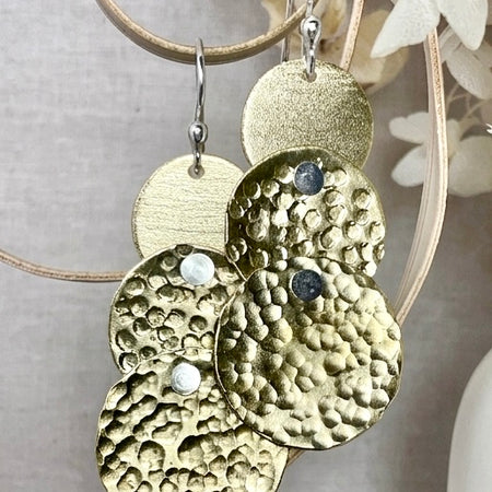 Trio Brass disc earrings. Handmade