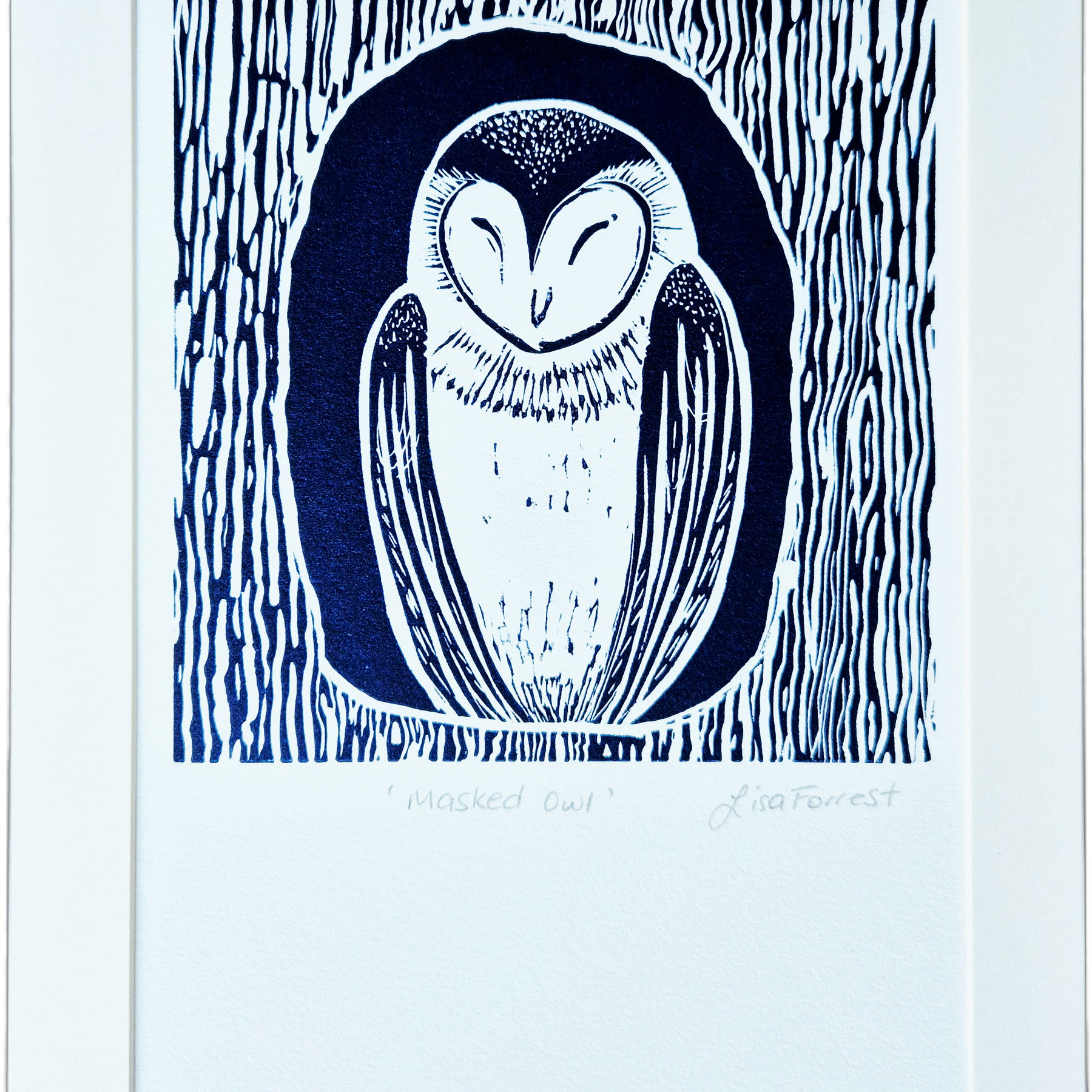 'Masked Owl' Original Linocut