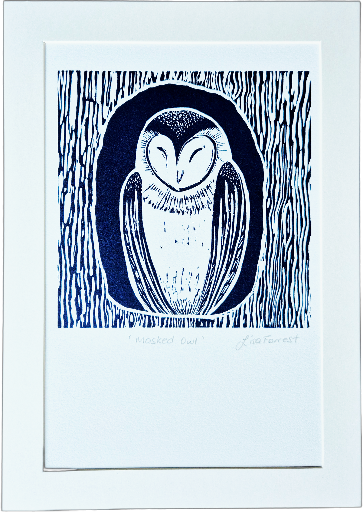 'Masked Owl' Original Linocut