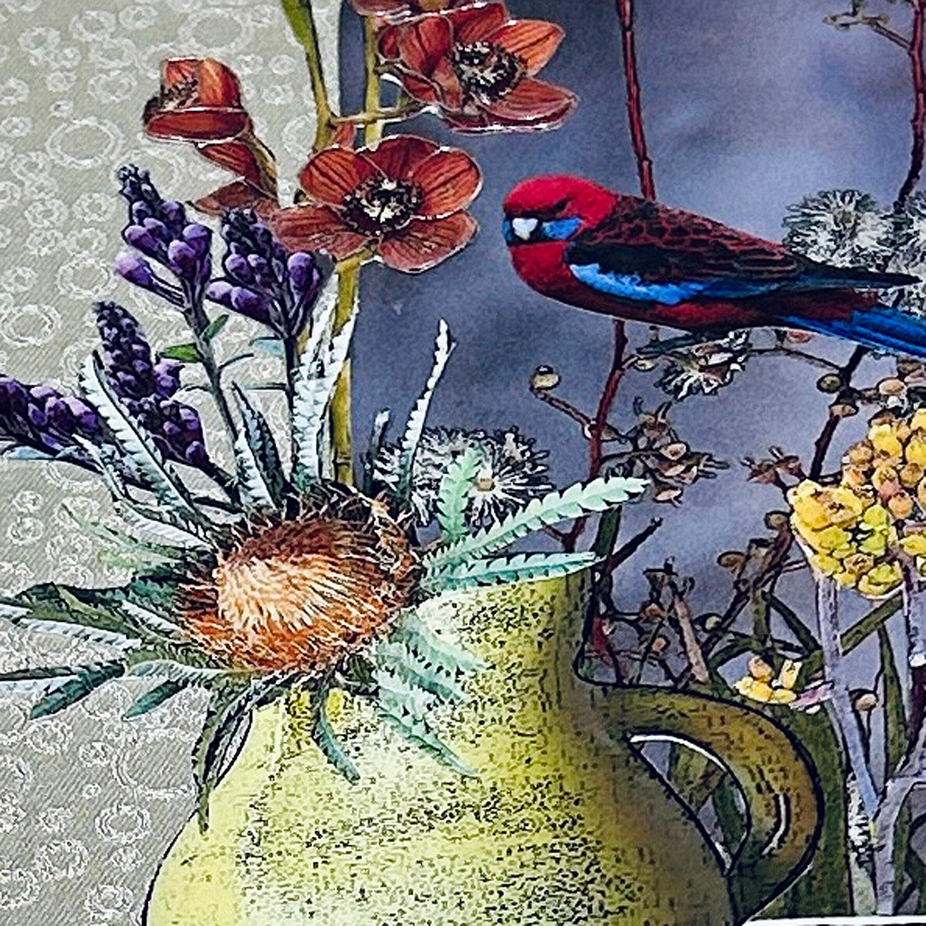 Original Art Blissful - Orchids Banksia Gums Rosella