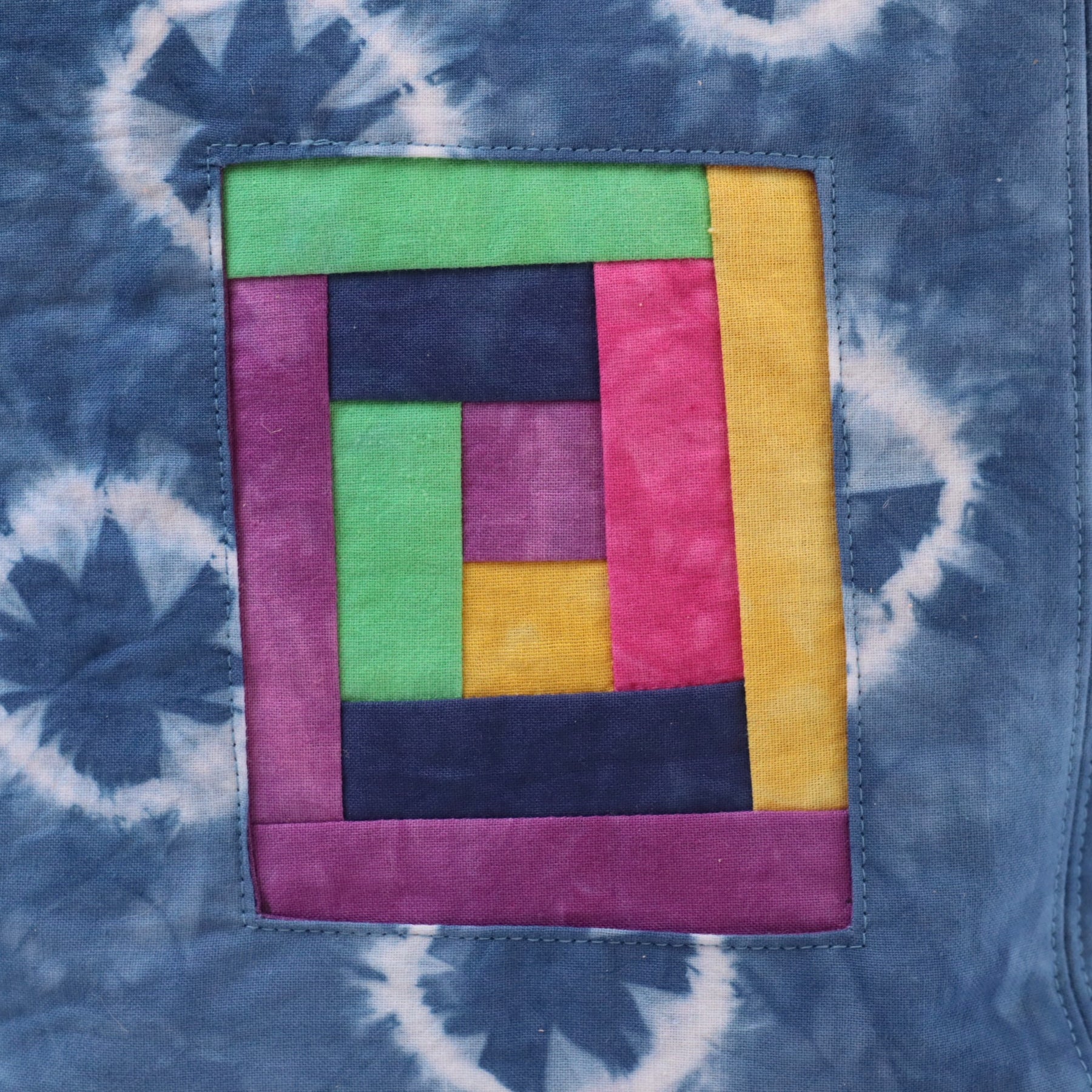 Large Tie Dyed Komebukuro Bag with patchwork window