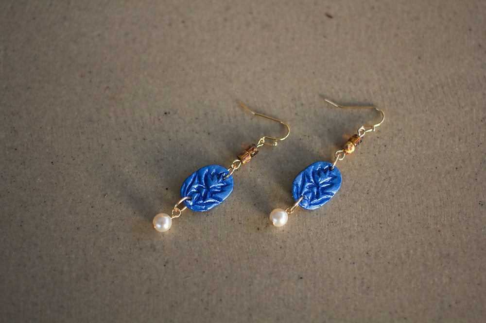 Blue Painted Clay Dangle Earrings