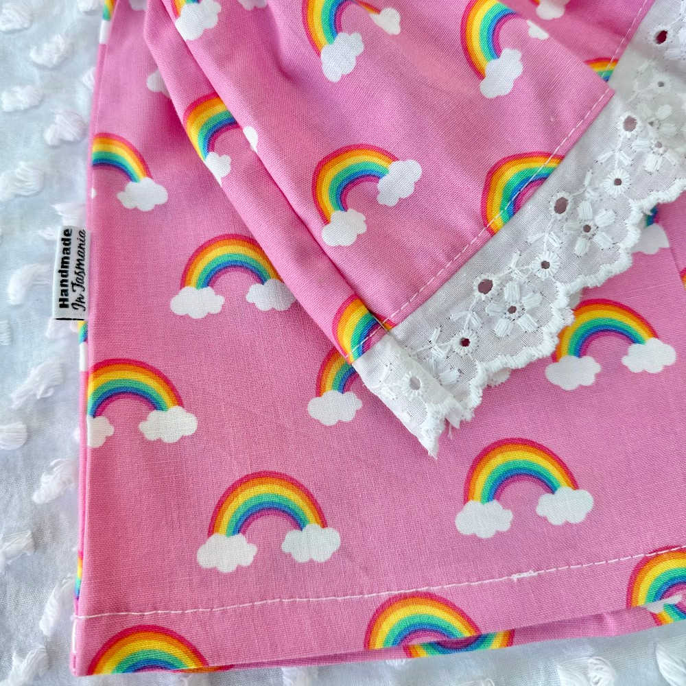 Handmade Pink Rainbow Bell Sleeve Top | Size 2–3 Girls