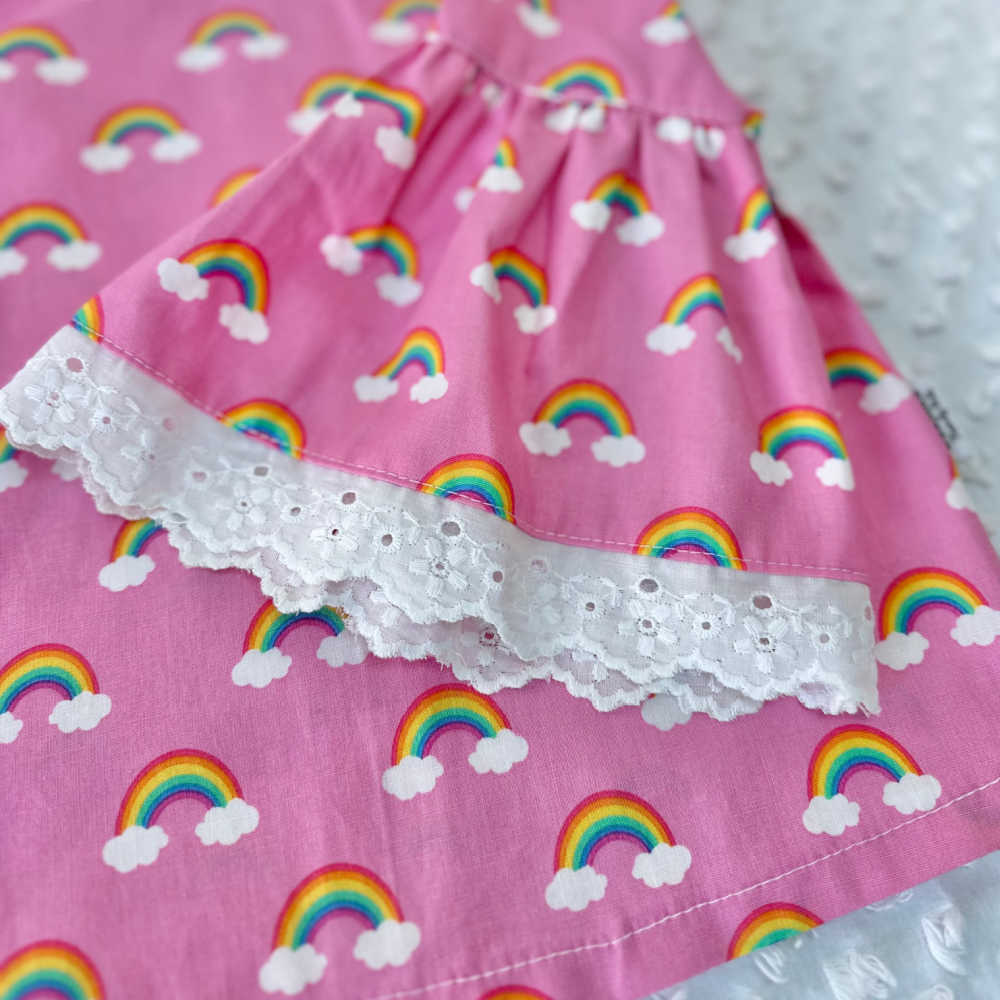 Handmade Pink Rainbow Bell Sleeve Top | Size 2–3 Girls