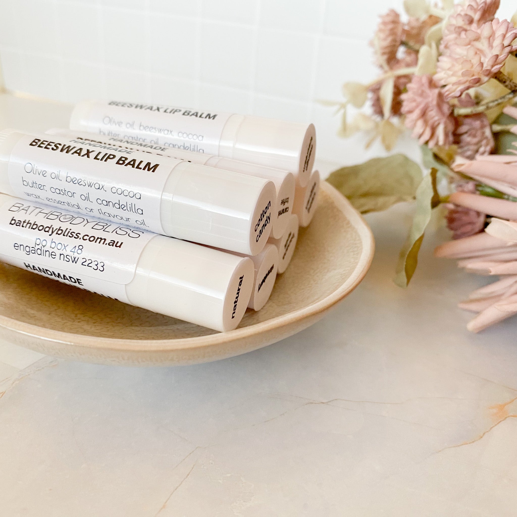 Handmade Beeswax or Vegan Natural Lip Balm with natural flavours