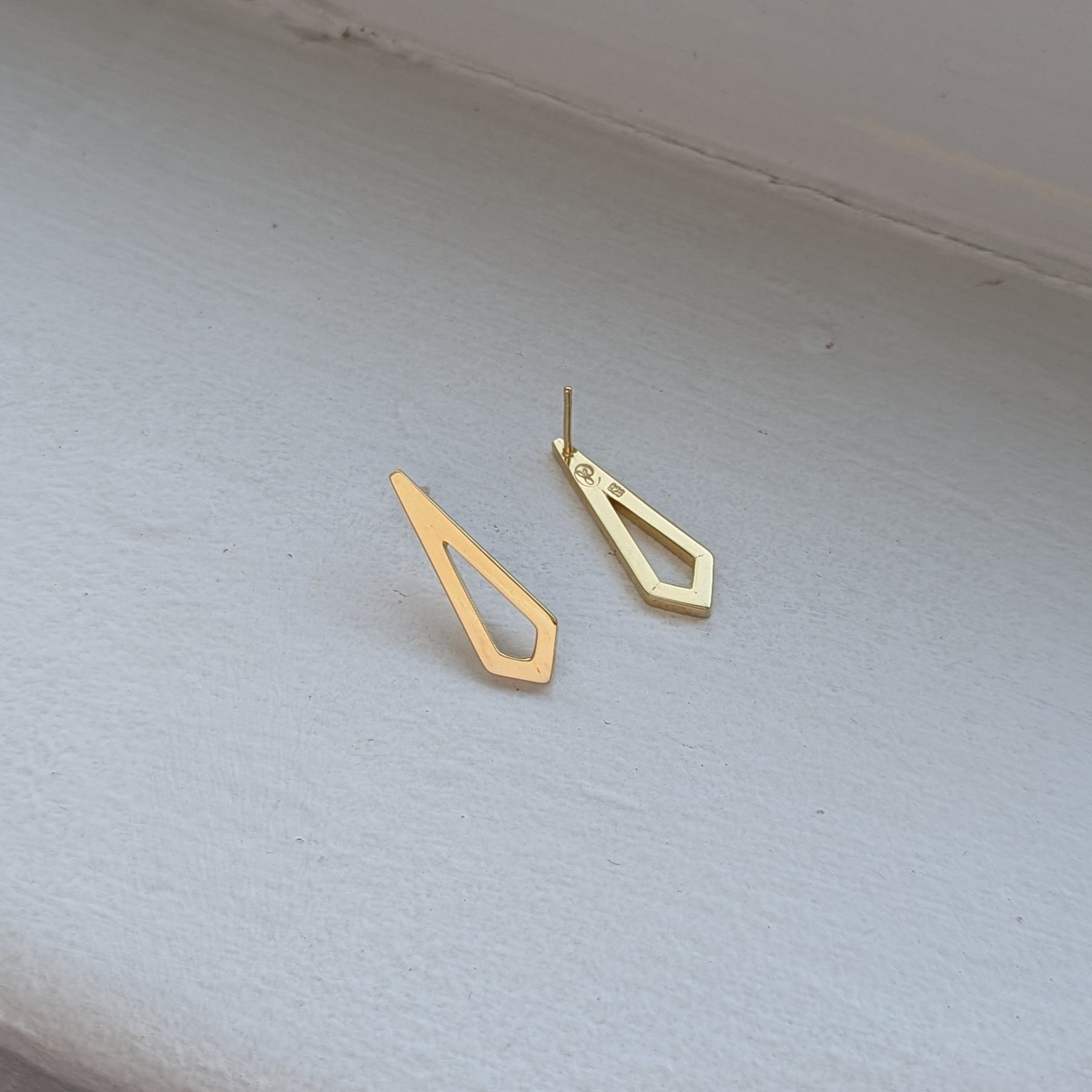 handmade gold plated geometric kite studs | wedding earrings