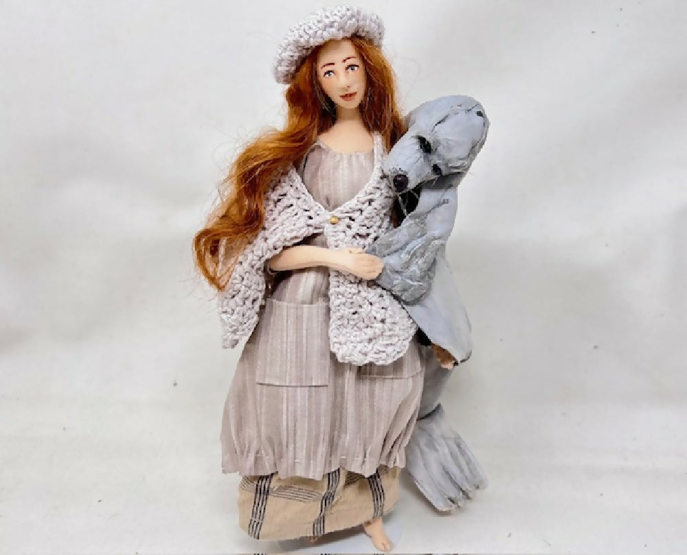 Selkie art doll, cloth seal, mixed media art sculpture