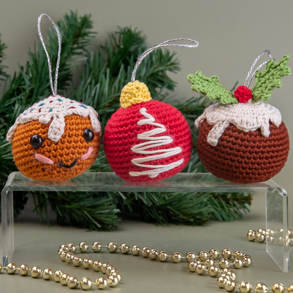 Christmas Tree Decorations - Baubles, Pudding, Gingerbread Man - Set of Three