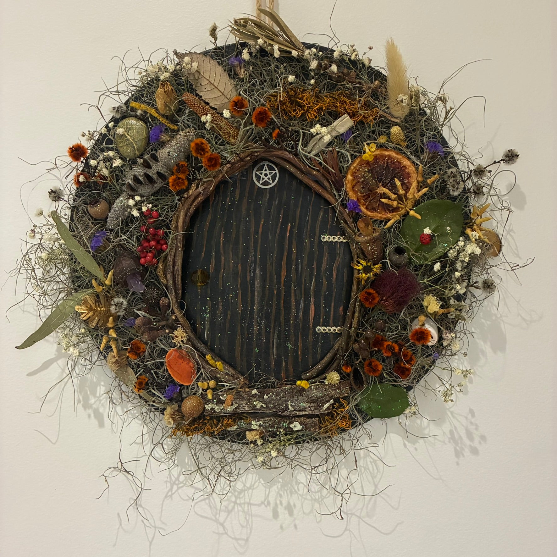 Wreath - Hobbit Faery Door (Black with Pentagram)
