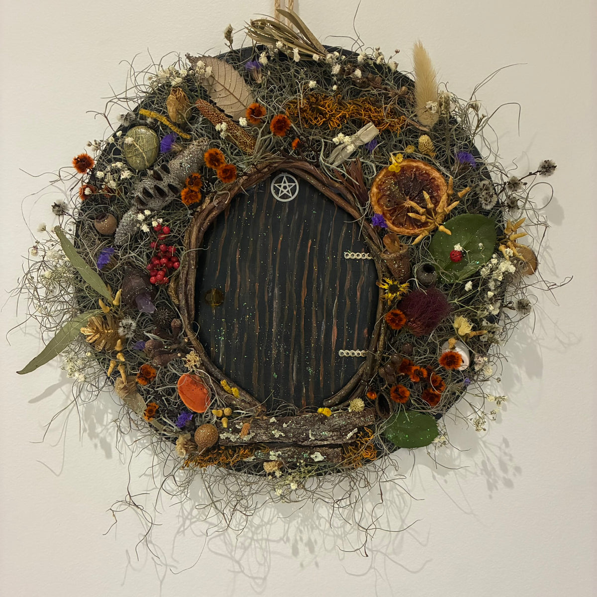Wreath - Hobbit Faery Door (Black with Pentagram)