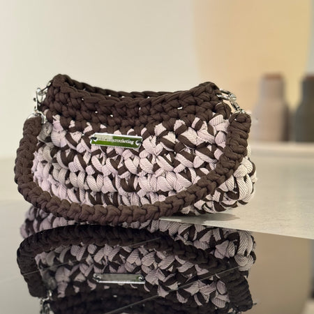 Mini Shoulder Bag | Handmade Crochet Accessary | Chocolate x Stone Cotton & Recycled T-shirt Yarn