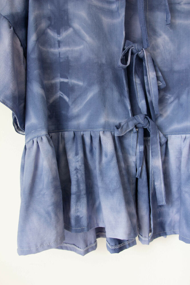 Shibori indigo front-tie shirt