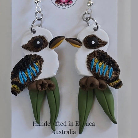 Australian Kookaburra birds earrings with Gum leaves and Gum nuts