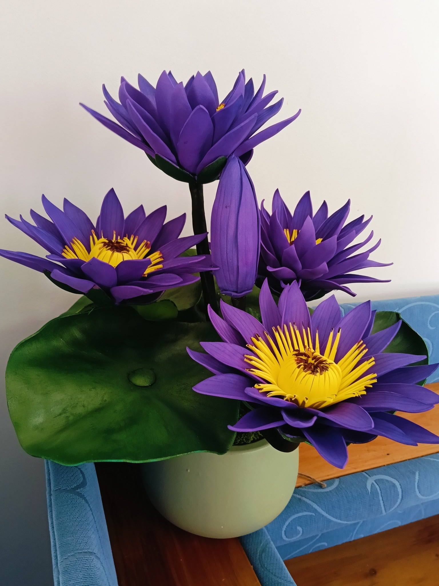 Purple Water Lily Flower Arrangement | Artificial Floral Décor | Pot Not Included