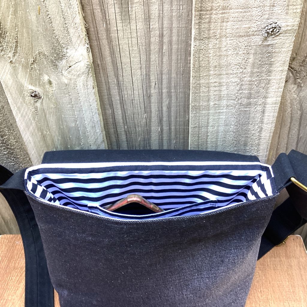 Upcycled Denim Messenger Bag – Black Denim
