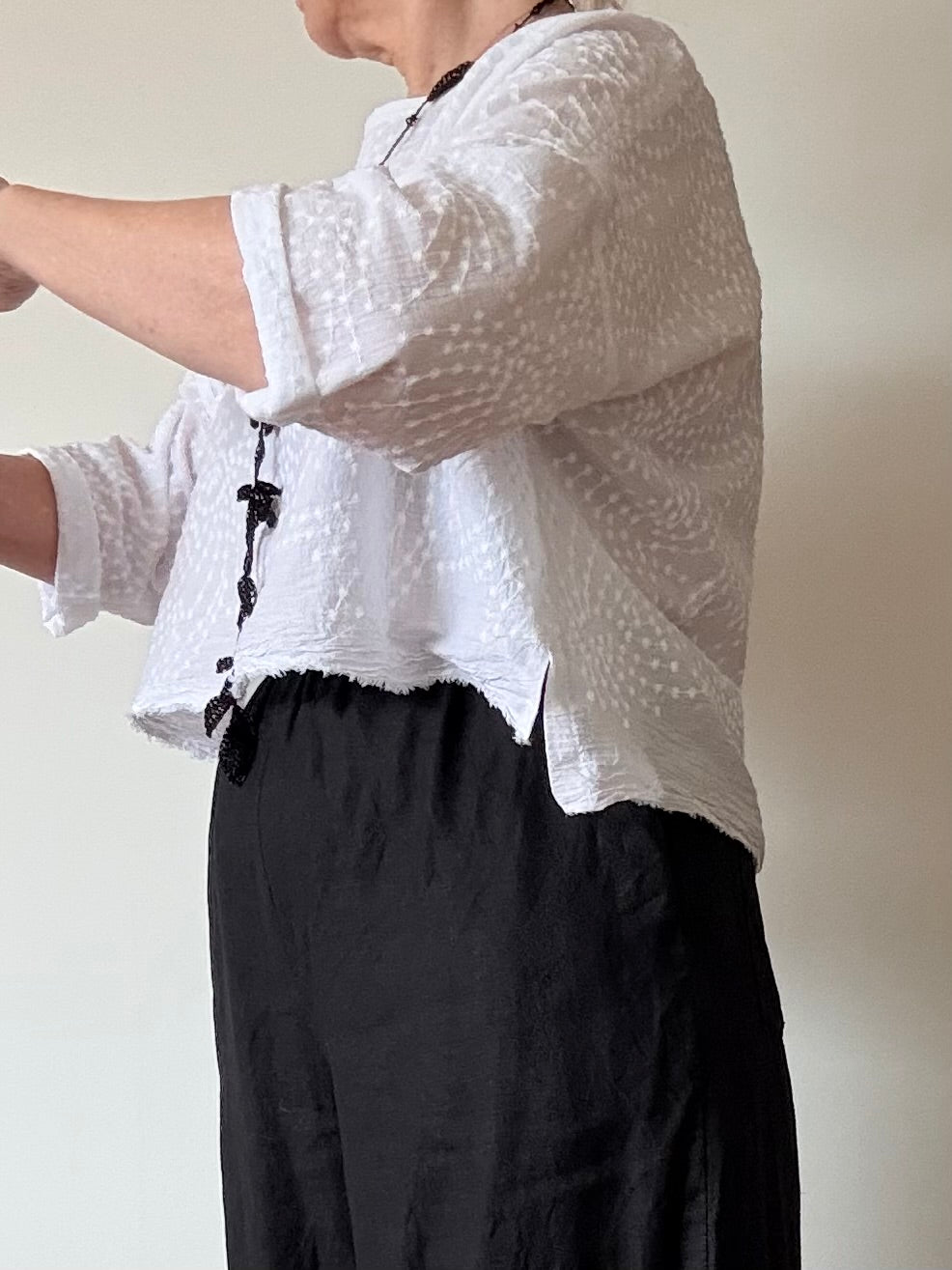 Textured Cotton Boxy Top - Crisp White