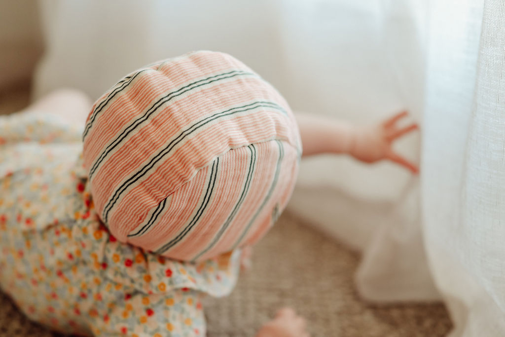 Baby Pink Cotton Seersucker Bonnet, Baby Girl Cotton Pink Bonnet