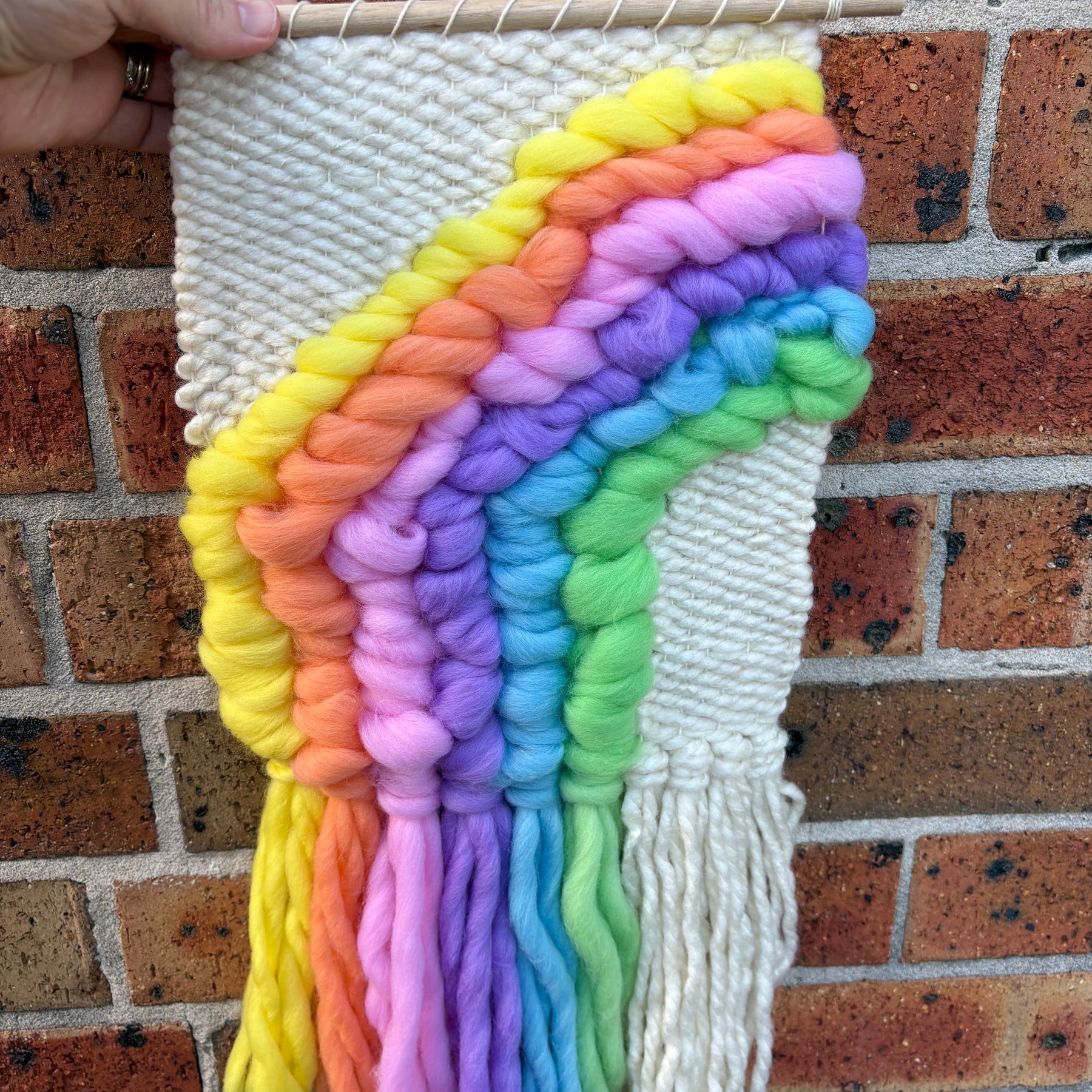 Rainbow textured handwoven wall hanging