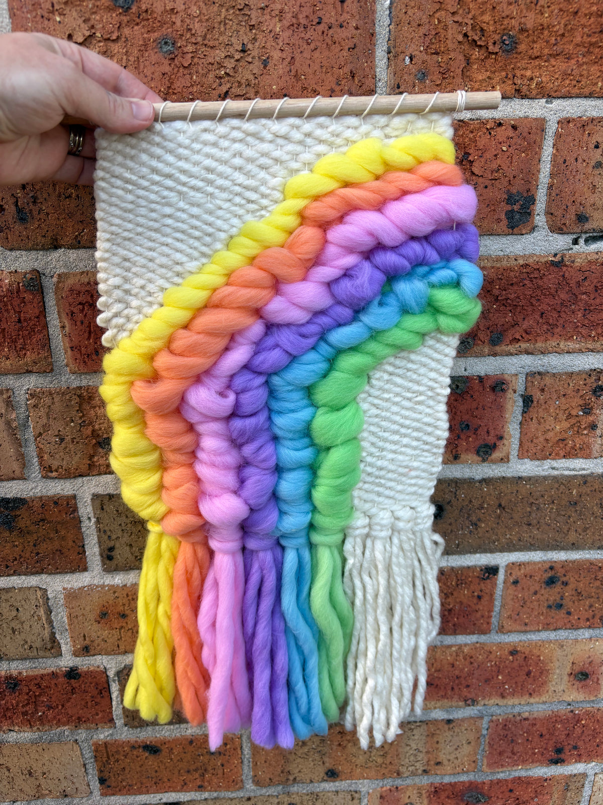 Rainbow textured handwoven wall hanging