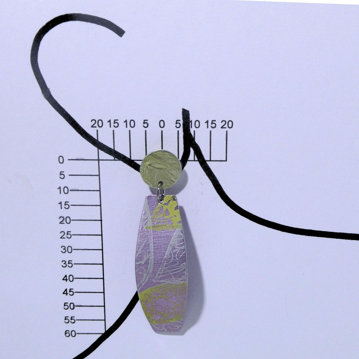 Anodised aluminium earrings hand printed Lemon Lace Collection