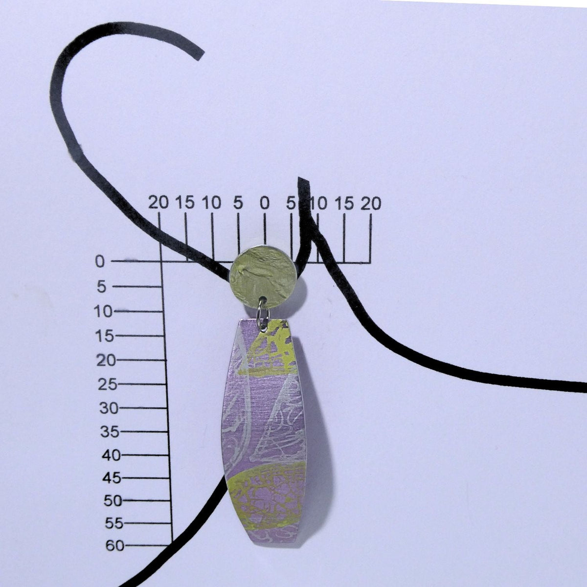 Hand printed anodised aluminium earrings - Lemon Lace Collection