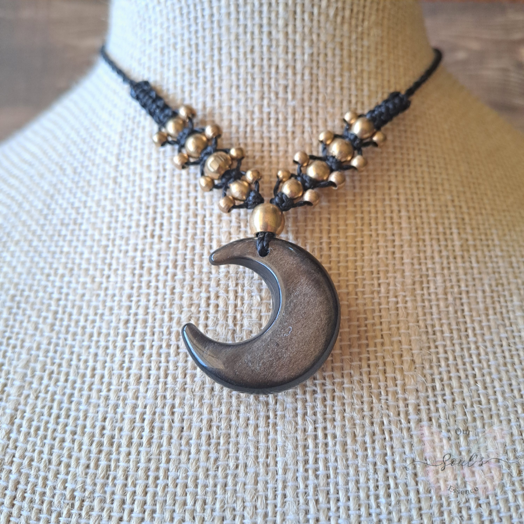Silver Sheen Obsidian Micro Macramé Necklace