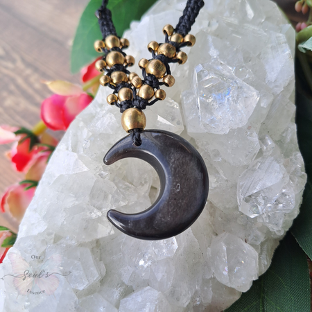 Silver Sheen Obsidian Micro Macramé Necklace