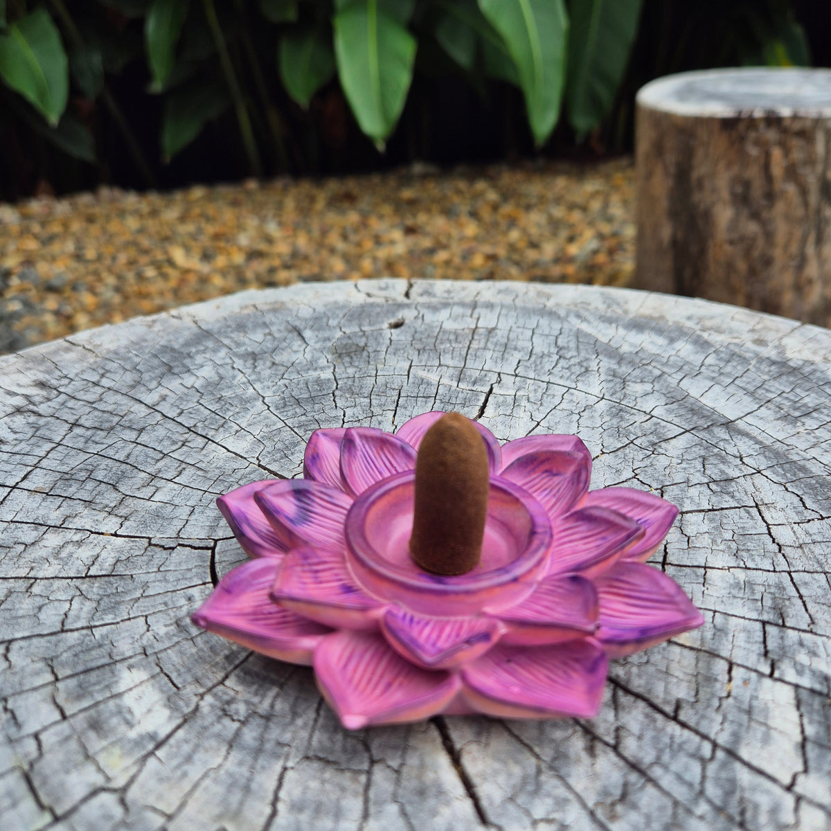 Purple eco-concrete lotus incense cone holder