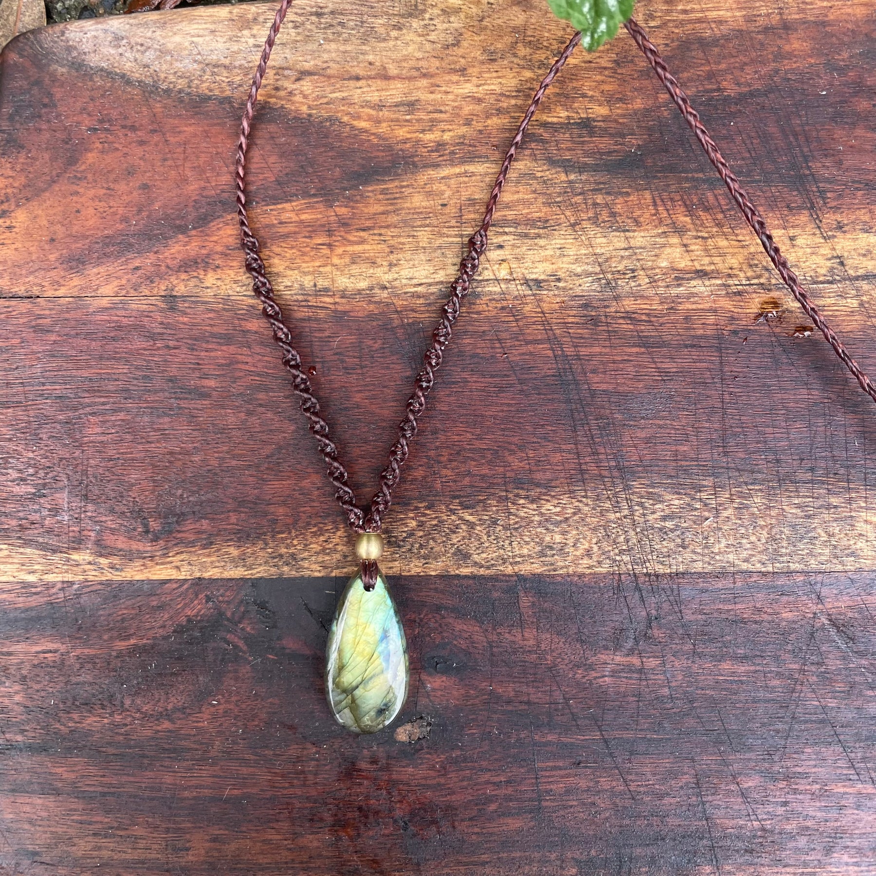 Labradorite Pendant Necklace: Beaded Macrame, Adjustable Boho Gift