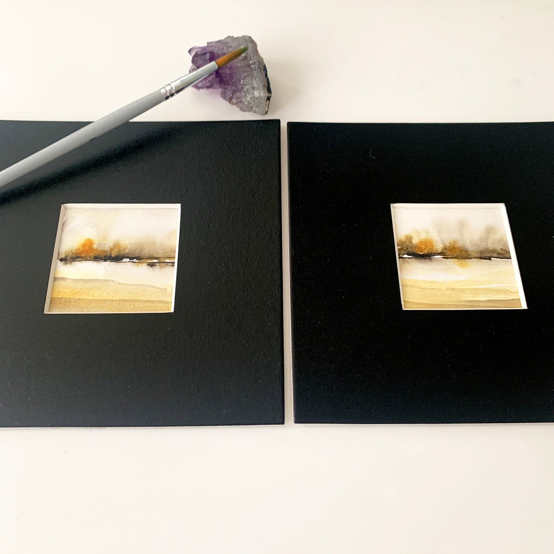 Abstract Landscape Diptych Hand-painted Watercolour Artwork