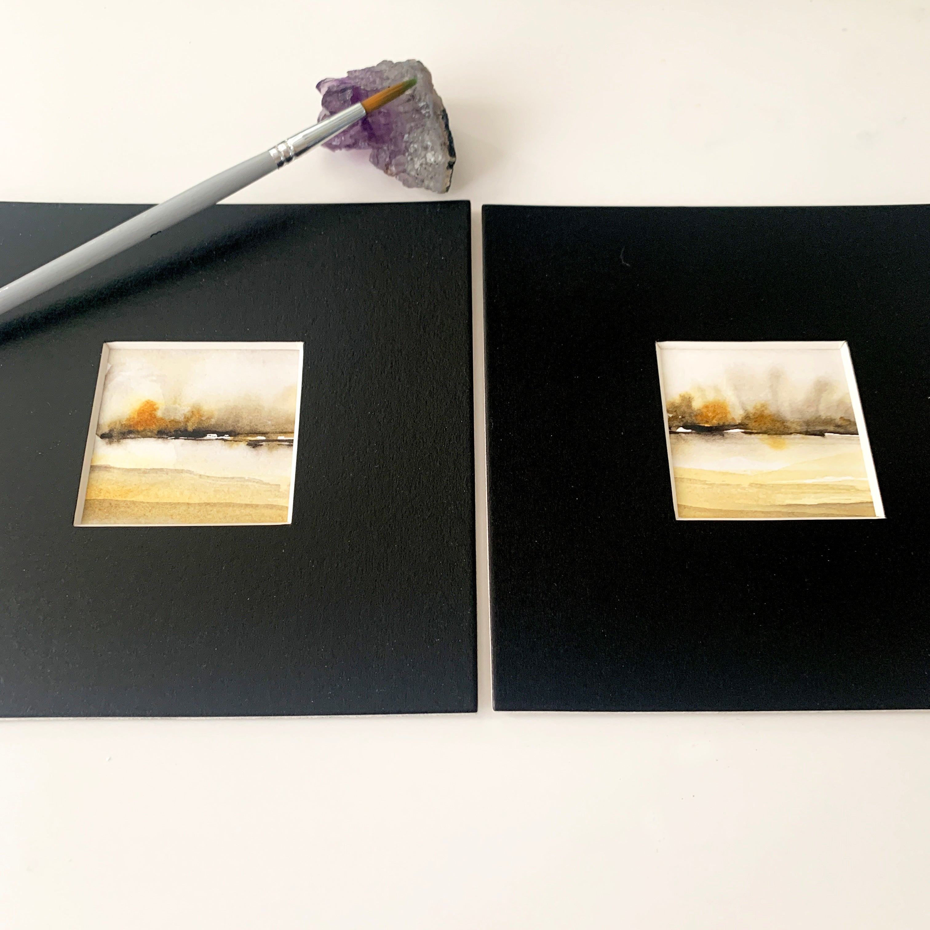 Abstract Landscape Diptych Hand-painted Watercolour Artwork