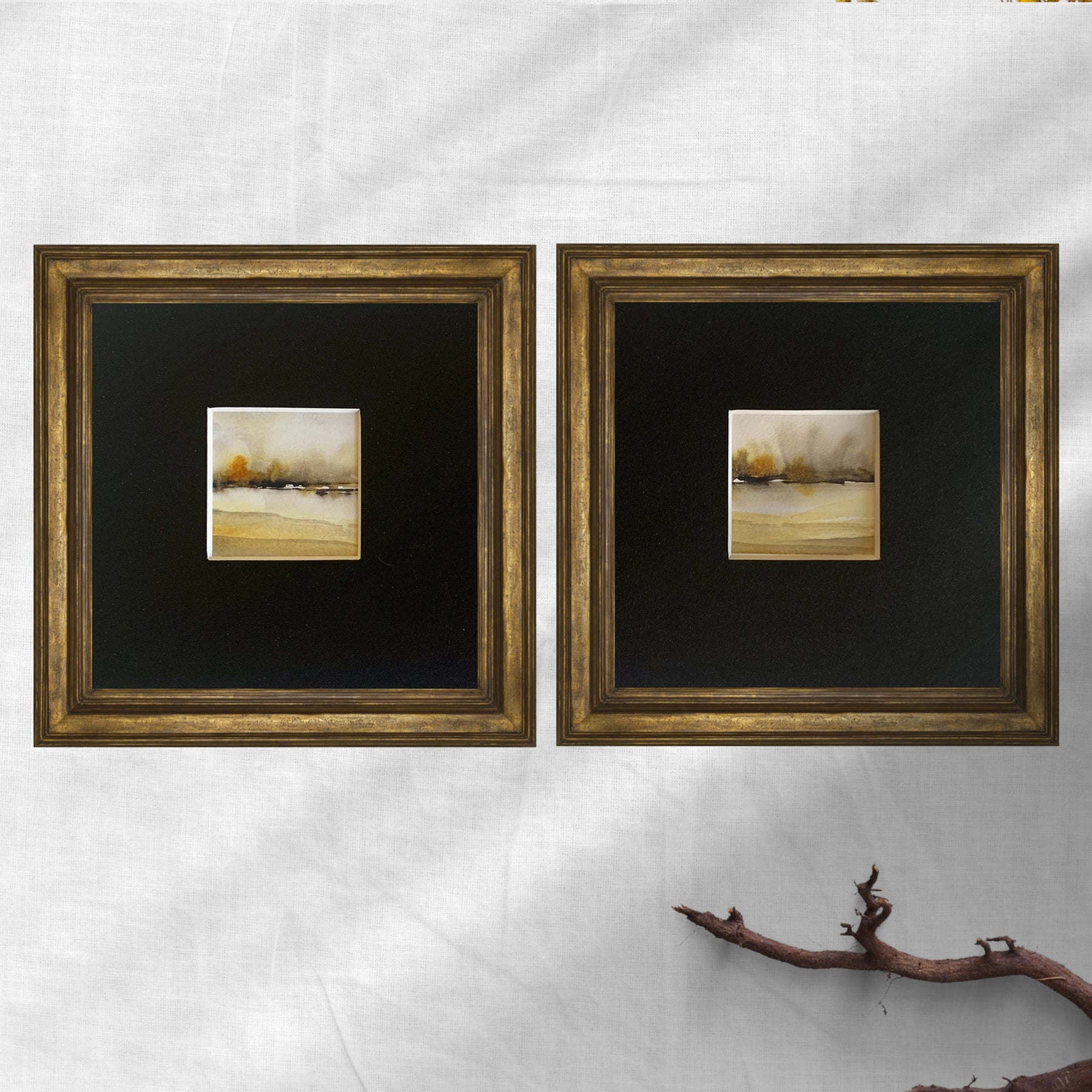 Abstract Landscape Diptych Hand-painted Watercolour Artwork