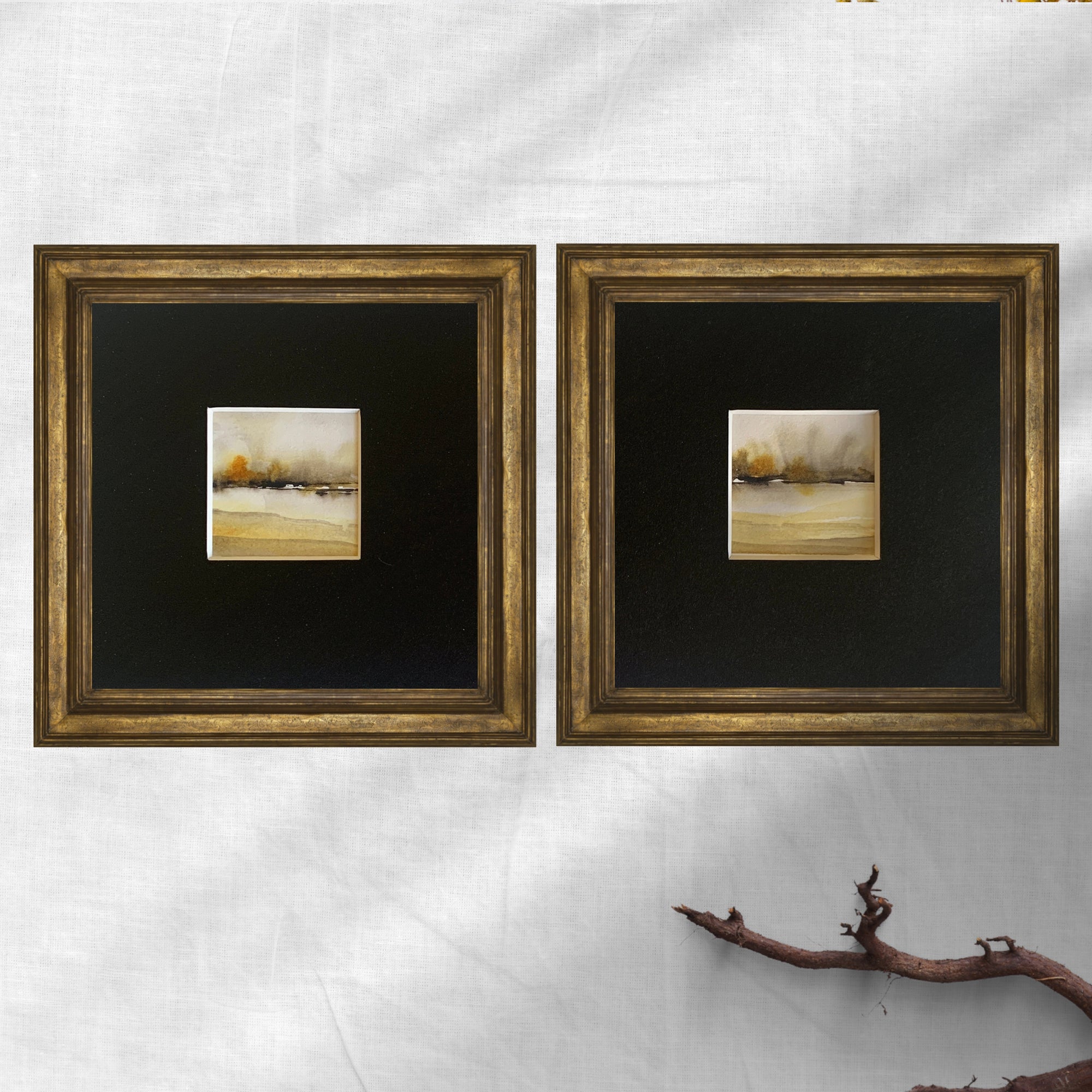Abstract Landscape Diptych Hand-painted Watercolour Artwork