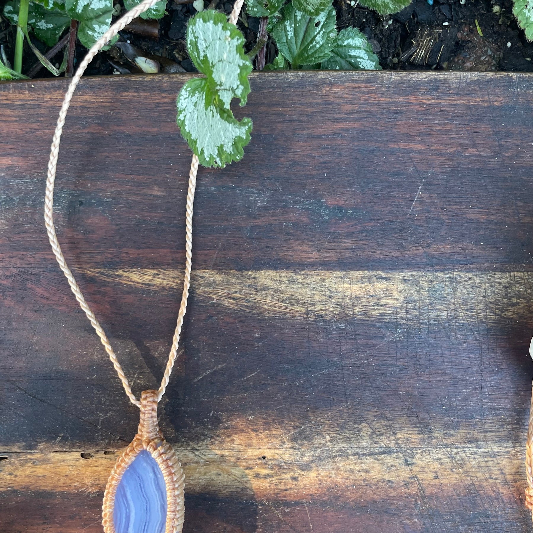 Blue Lace Agate Pendant, boho macrame necklace, adjustable