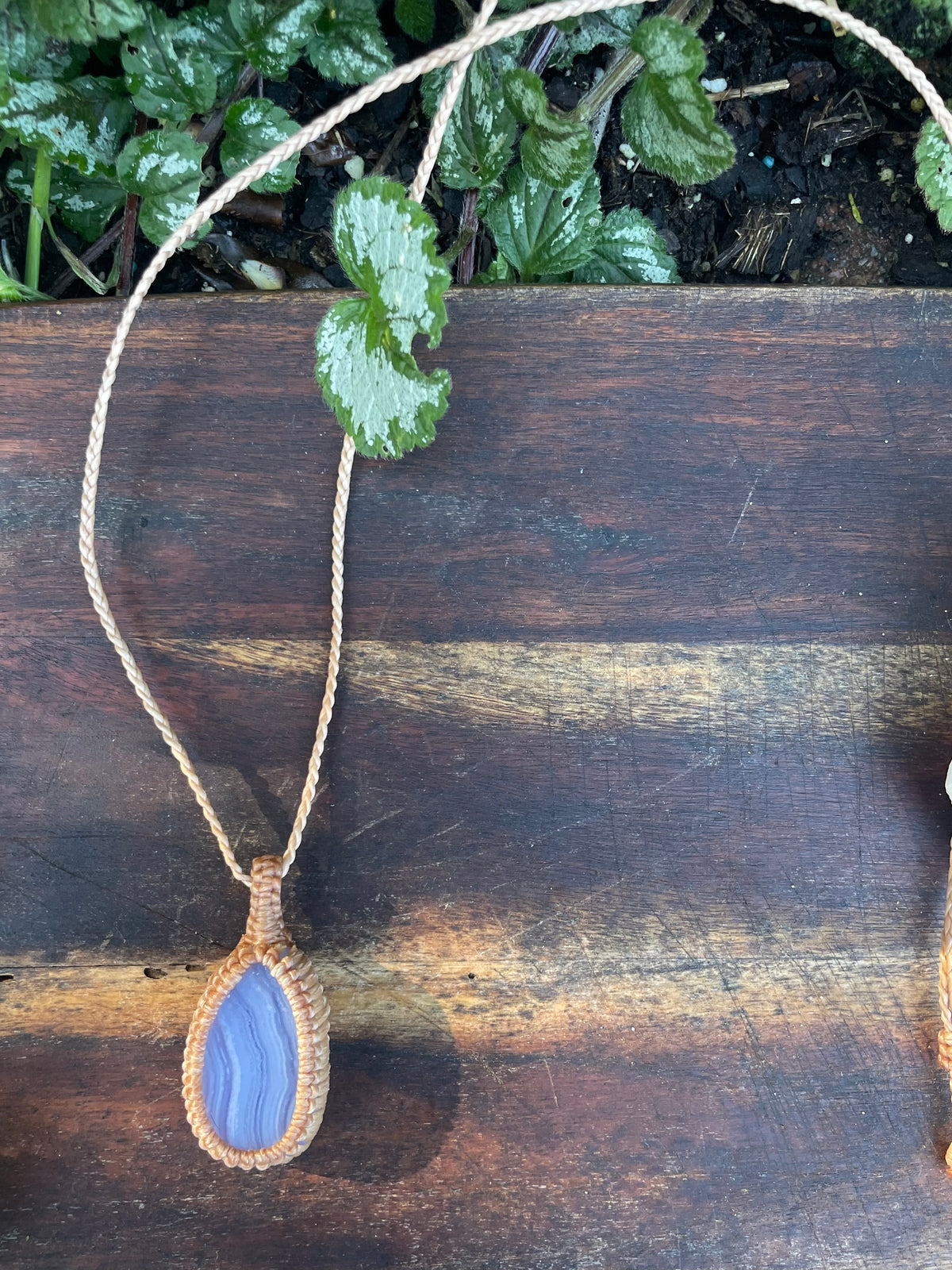 Blue Lace Agate Pendant, boho macrame necklace, adjustable