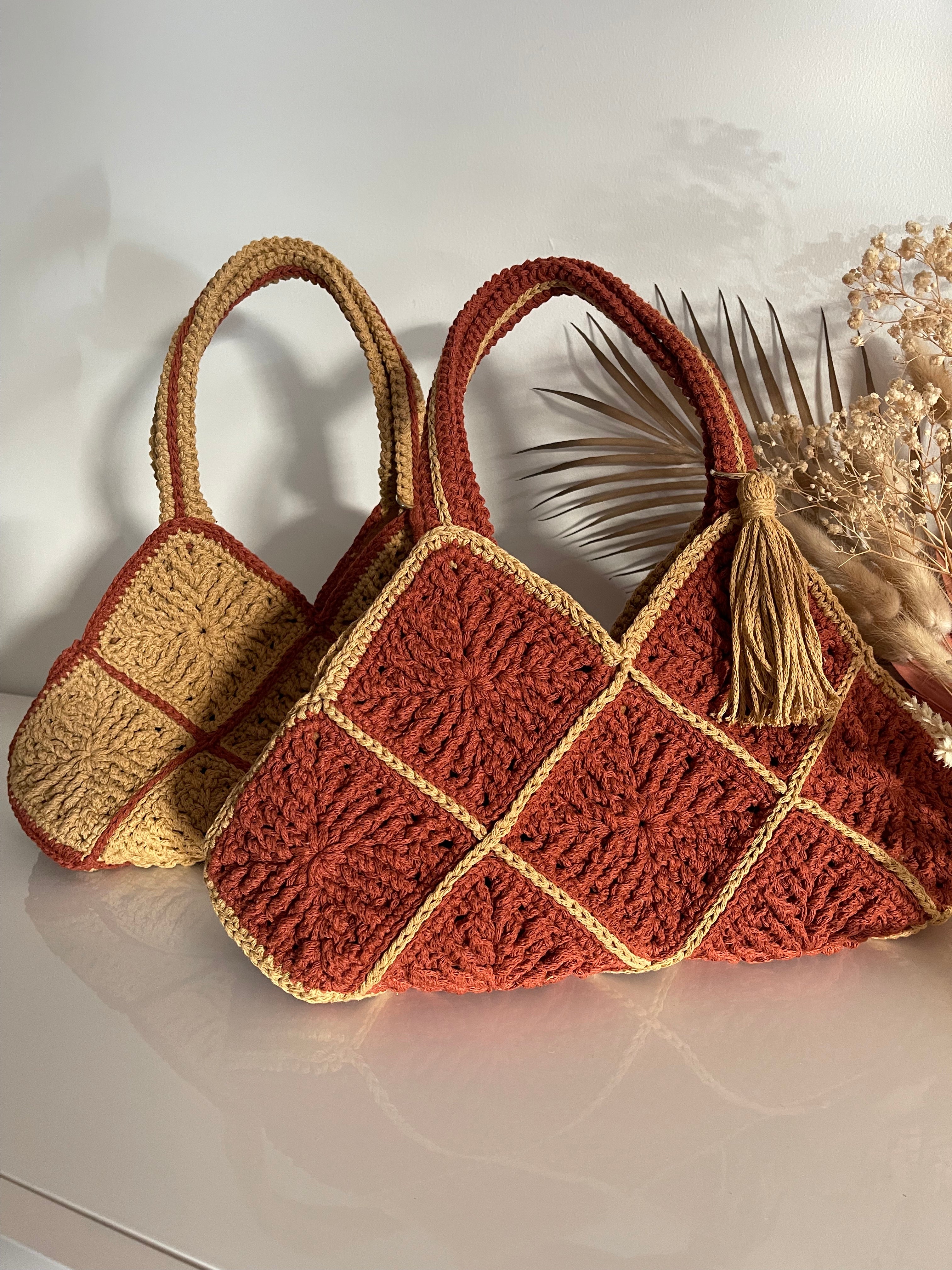 Handmade Crochet Cotton Shoulder Bag With Lining And Tassel